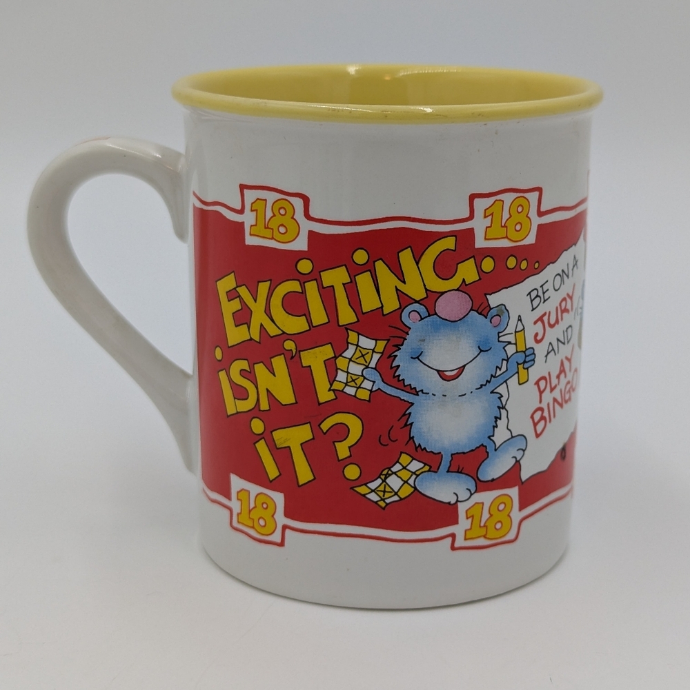 Vintage 90s 18th Birthday Celebration Mouse Coffee Tea Mug Beige Yellow Ceramic